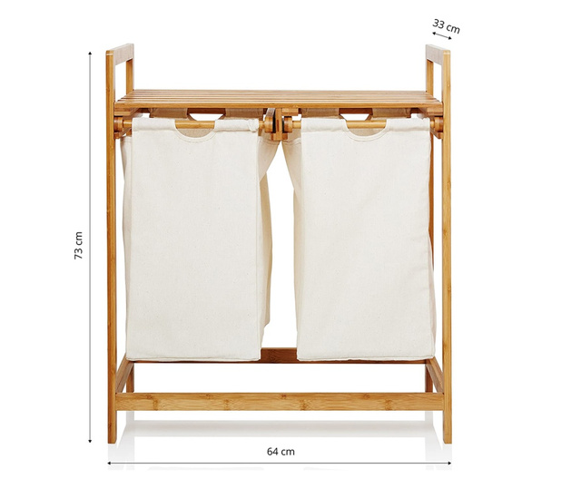 Кош за пране Quasar & Co., с 2 отделения, бамбук рамка, 64 x 33 x 73 cm, естествен