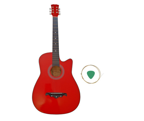 Класическа дървена китара IdeallStore®, Red Raven, 95 cm, модел Cutaway, червена, включена струна