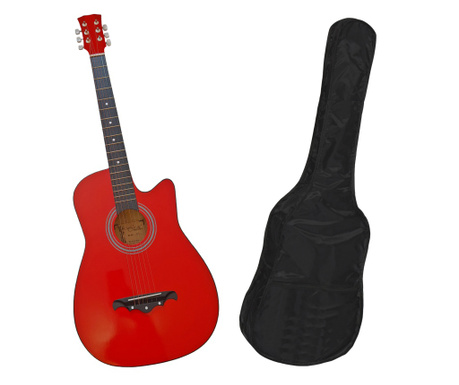 Класическа дървена китара IdeallStore®, Red Raven, 95 cm, модел Cutaway, червена, калъф включен