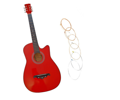 Класическа дървена китара IdeallStore®, Red Raven, 95 cm, модел Cutaway, червена, включени струни