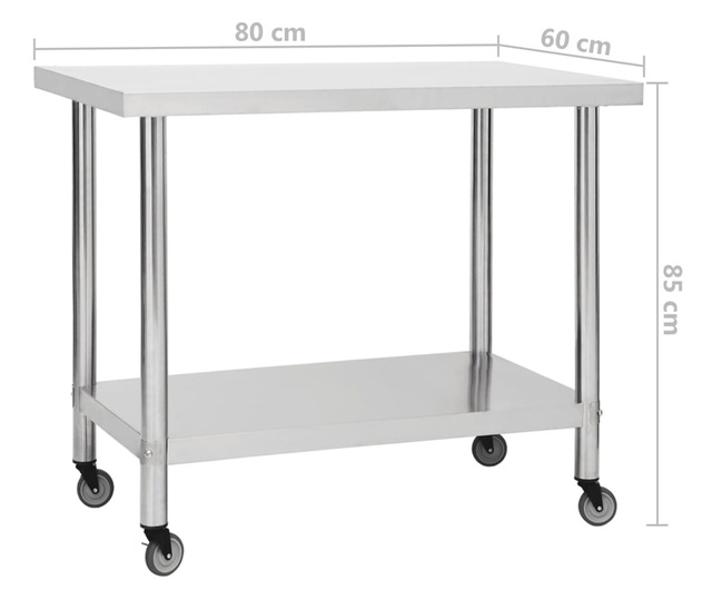 Kuhinjski radni stol s kotačima 80x60x85 cm nehrđajući čelik