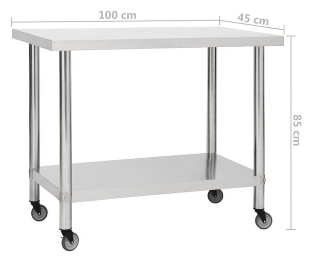 Kuhinjski radni stol s kotačima 100x45x85 cm nehrđajući čelik