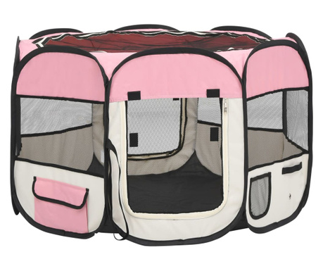 Сгъваема кучешка кошара с чанта за носене розова 90x90x58 см