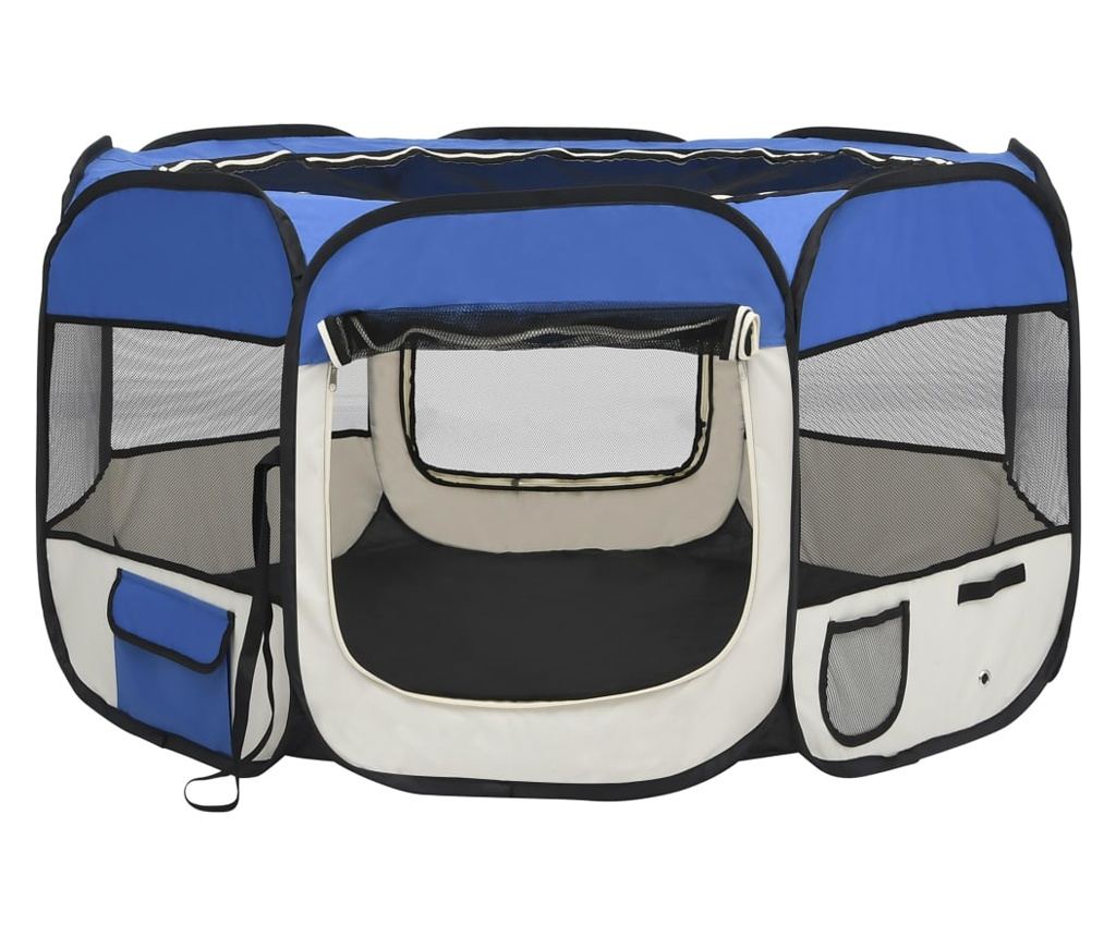 Țarc joacă pliabil câini cu sac de transport albastru 110x110x58