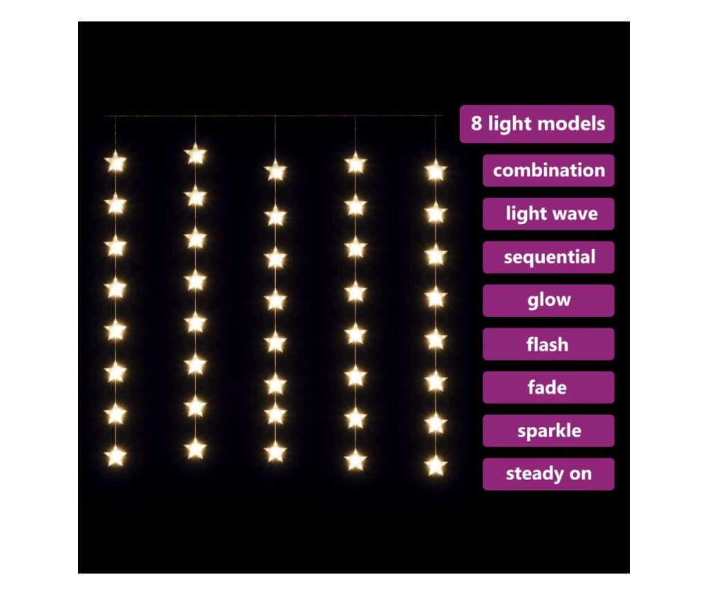 Zvijezda Svjetlosna Zavjesa 200 Toplih Bijelih LED Svjetala 8 Funkcija - 5