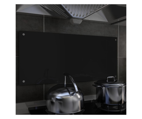Panou antistropi bucătărie, negru, 90x40 cm, sticlă securizată