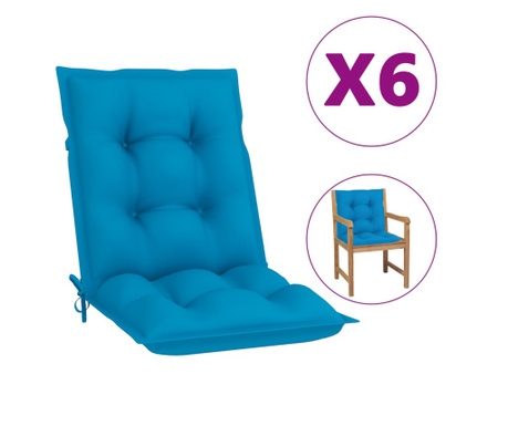 Възглавници за градински столове, 6 бр, сини, 100x50x7 см