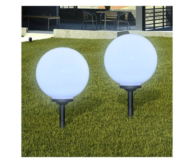 Napelemes gömb alakú LED égős kültéri lámpa 30 cm 2 db cövekkel
