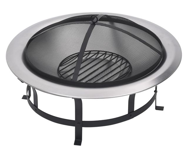 Vatra de foc de exterior cu gratar, 76 cm, otel inoxidabil