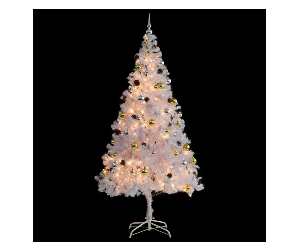 Umjetno božićno drvce s kuglicama i LED svjetlima bijelo 210 cm - 8