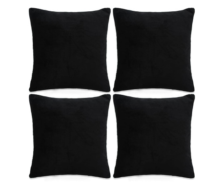Калъфки за възглавници, 4 бр, велур, 40x40 см, черни