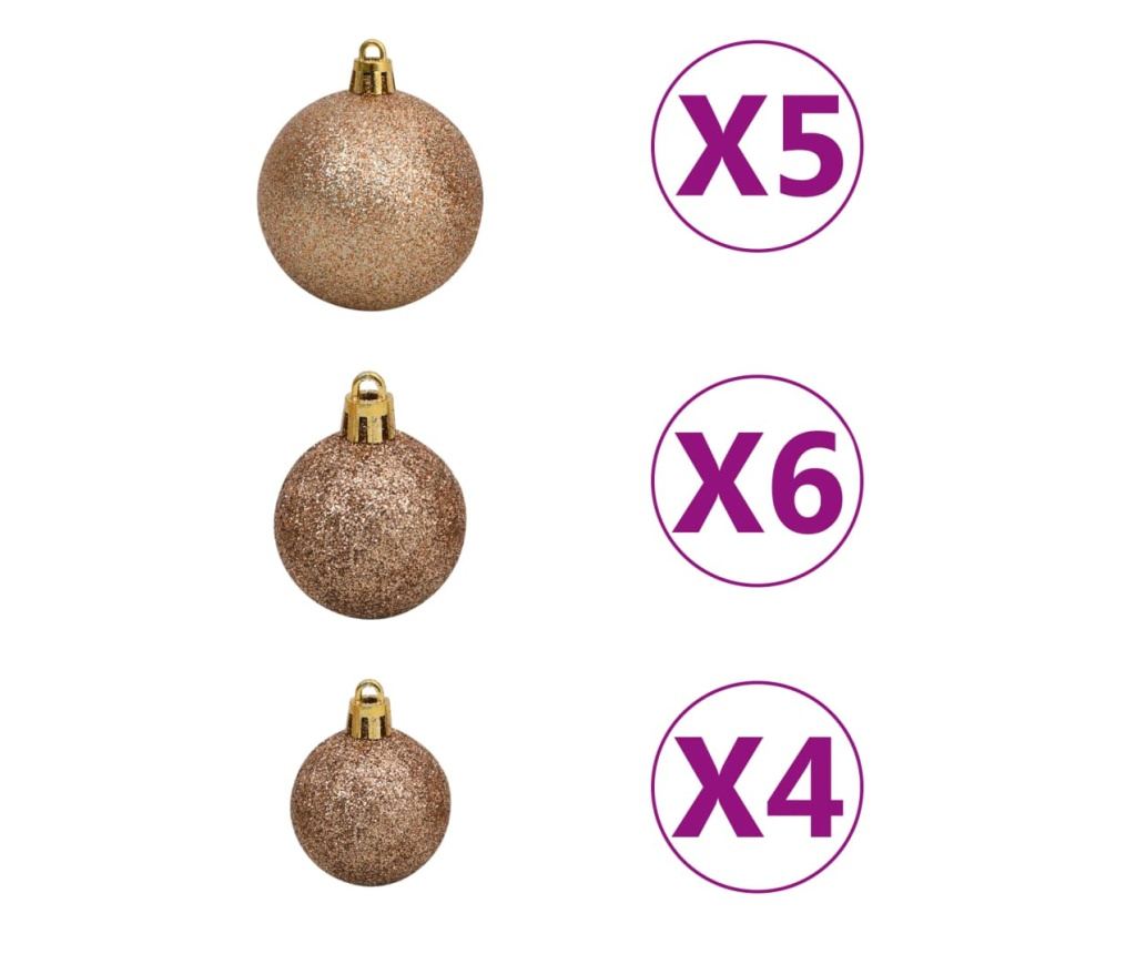 Božićni set kuglica s vrhom i 150 LED svjetala 61 komad ružičasto zlatni - 6