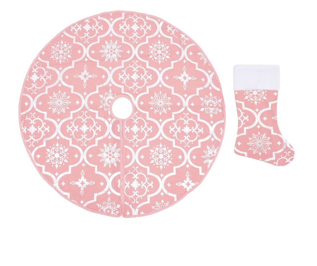 Božićna suknja za drvo s čarapom, ružičasta, 90 cm, tkanina - 2