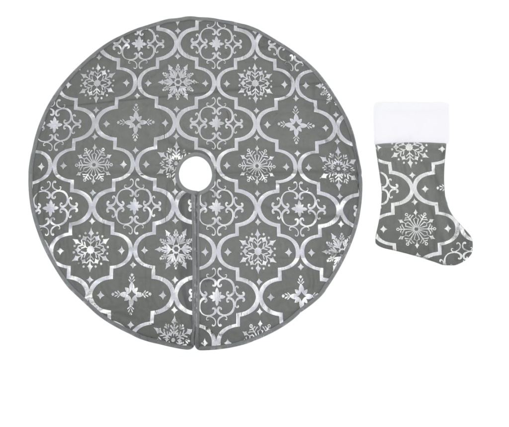 Božićni podmetač za drvce s čarapom, siva, 90 cm, tkanina - 2