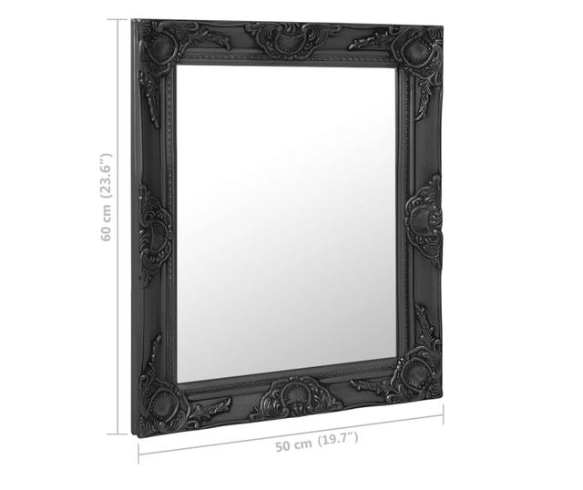 Oglindă de perete în stil baroc, negru, 50 x 60 cm