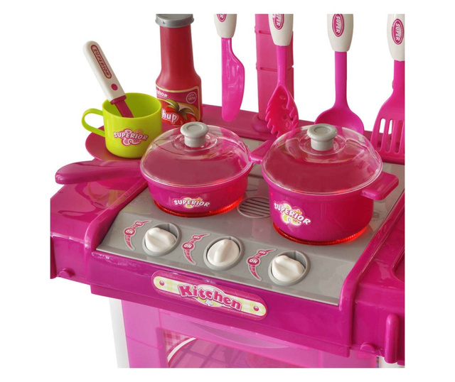 Детска кухня за игра със светлинни и звукови ефекти, розов цвят
