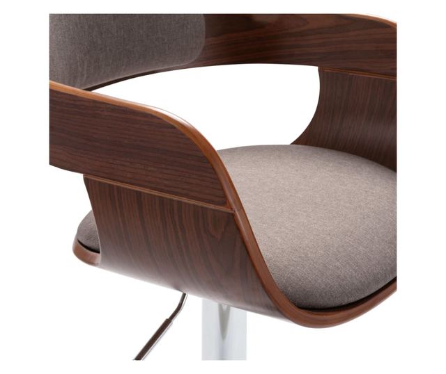 Barski stol, vezan les in taupe siva tkanina