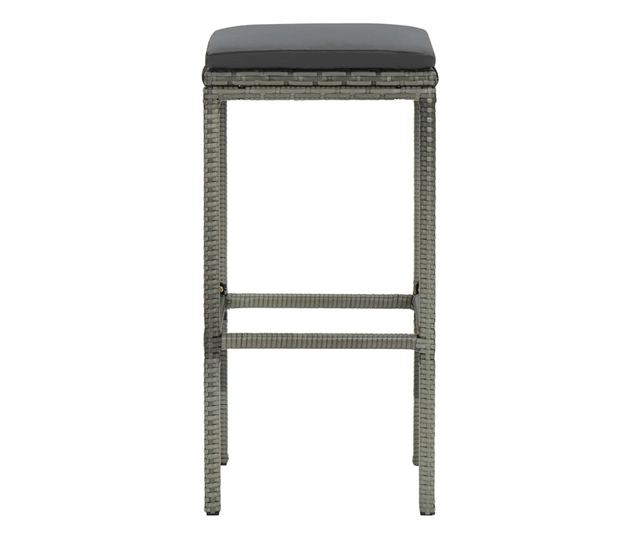 Barski stoli z blazinami, 2 kosa, sivi, PE ratan