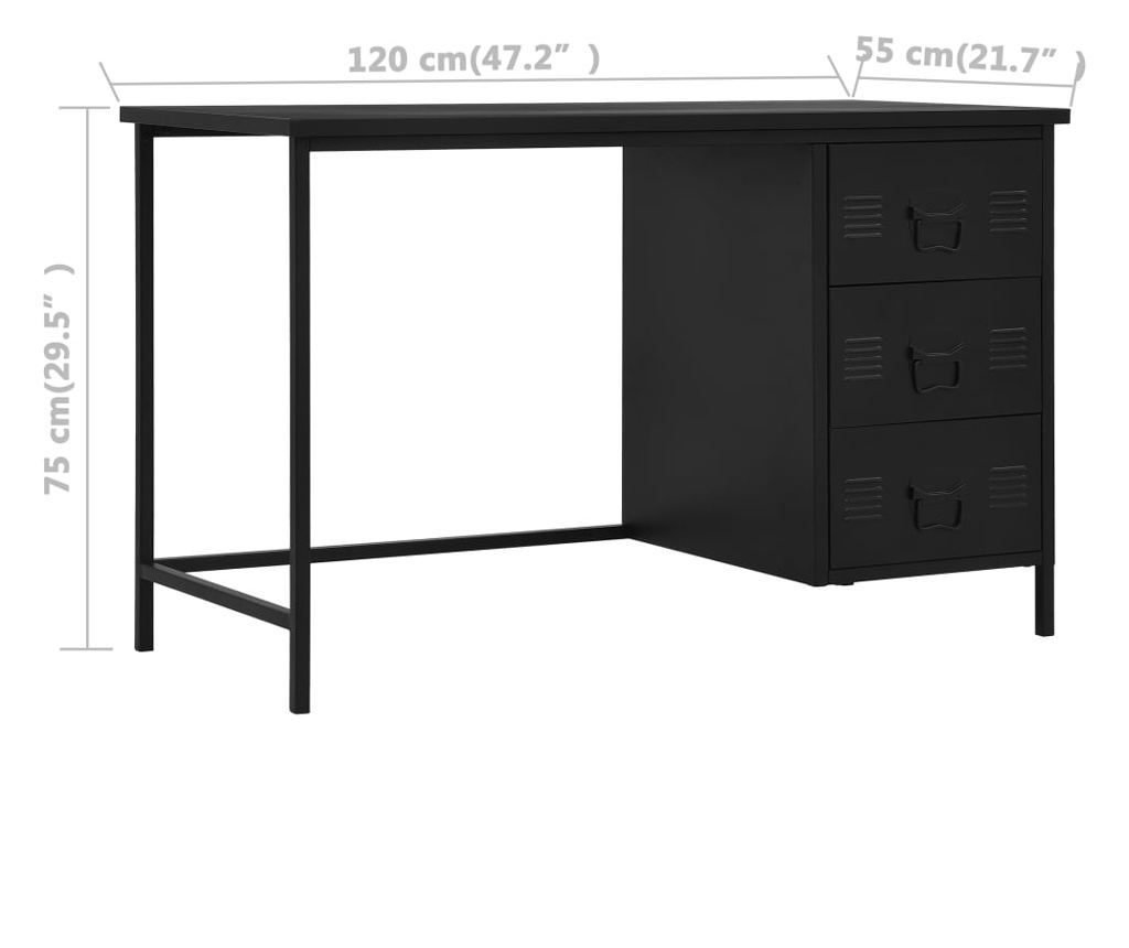 Бюро с чекмеджета, черно, 120 x 55 x 75 см, стомана, индустриално - 8