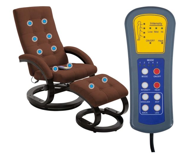 Naslonjač za masažu s tabureom, smeđi, eko antilop