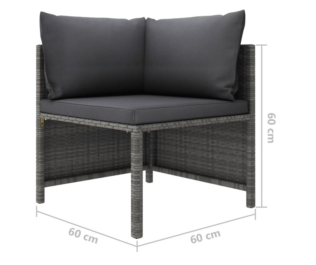 Модулен ъглов диван с възглавници, сив полиратан - 13