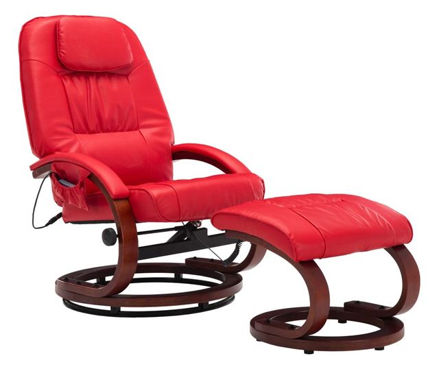 Naslonjač za masažu s tabureom, crveni, umjetna koža