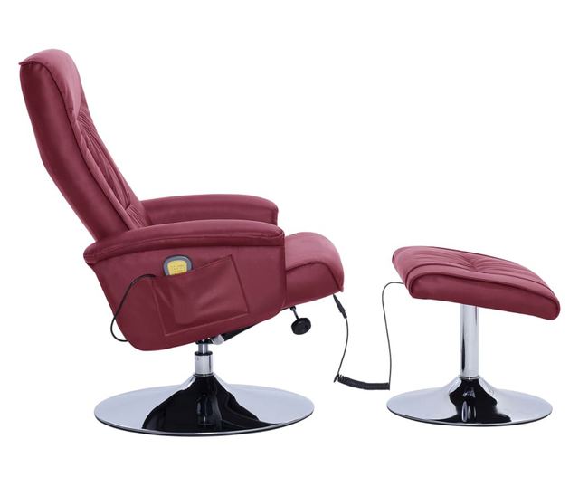 Naslonjač za masažu s tabureom, vinsko crvena, umjetna koža