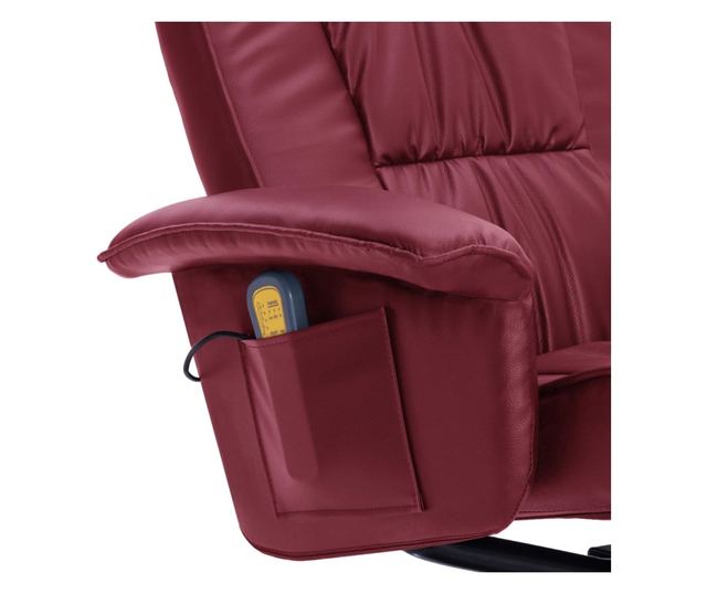 Naslonjač za masažu s tabureom, vinsko crvena, umjetna koža