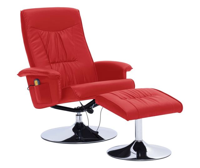 Naslonjač za masažu s tabureom, crveni, umjetna koža