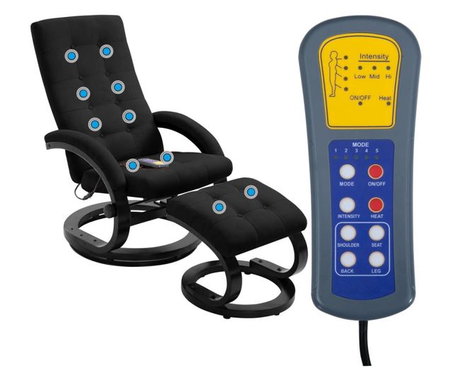 Naslonjač za masažu s tabureom, crni, ekološki velur