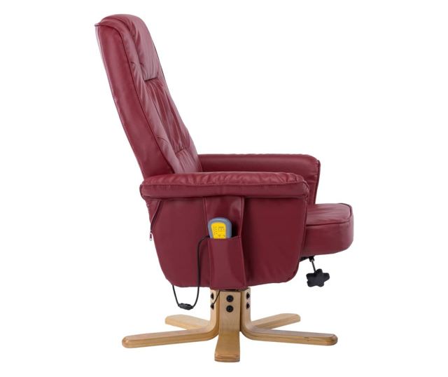 Naslonjač za masažu s tabureom, vinsko crvena, umjetna koža