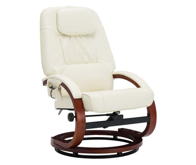 Masažna fotelja s taburetom, bijela krem, umjetna koža