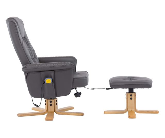 Naslonjač za masažu s tabureom, sivi, umjetna koža