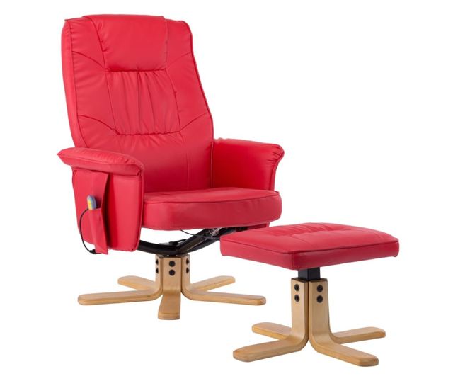 Naslonjač za masažu s tabureom, crveni, umjetna koža