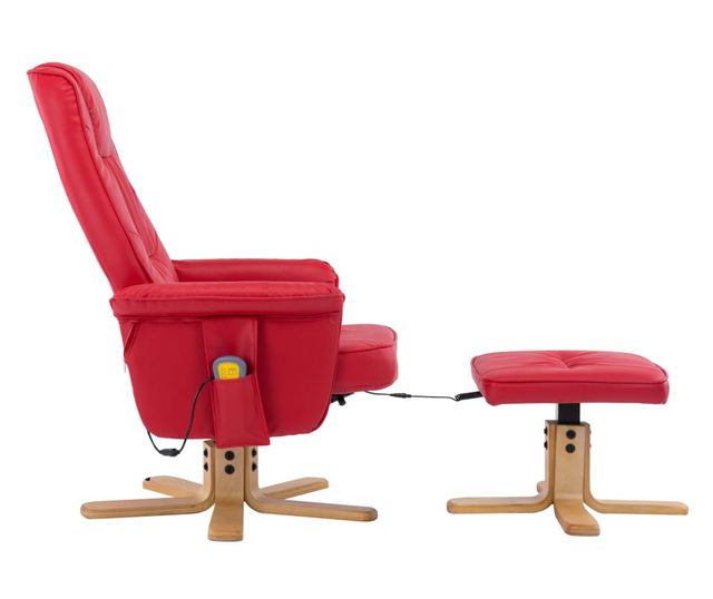 Naslonjač za masažu s tabureom, crveni, umjetna koža