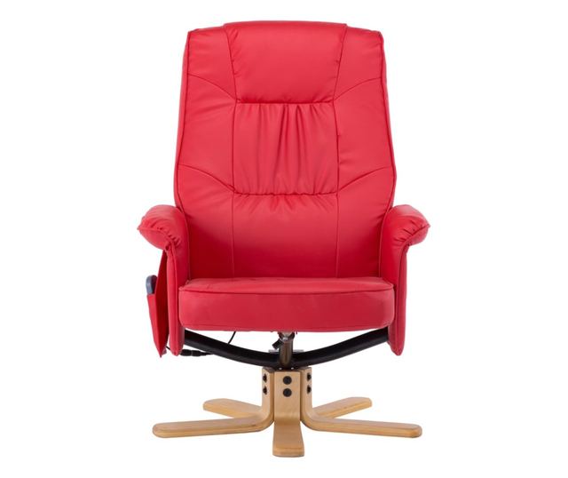 Naslonjač za masažu s tabureom, crveni, umjetna koža