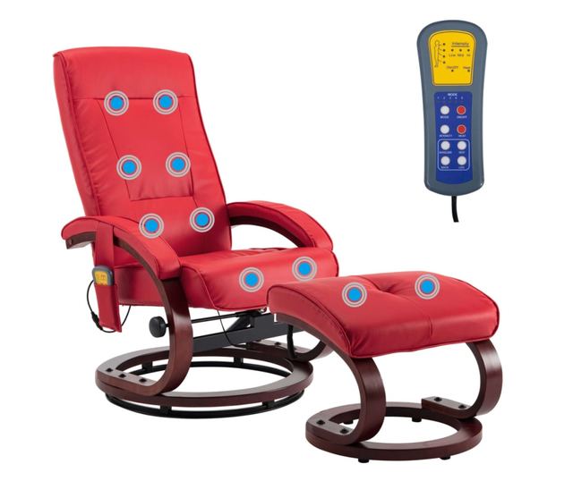 Naslonjač za masažu s tabureom, crveni, umjetna koža