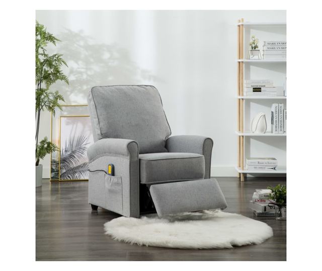 Naslonjač za masažu s nagibom, svijetlosiva, tekstilni materijal