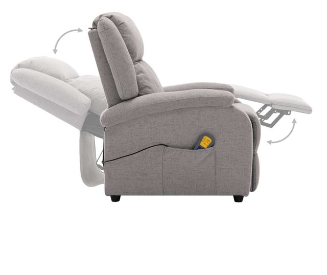 Naslonjač za masažu s nagibom, svijetlosiva, tekstilni materijal