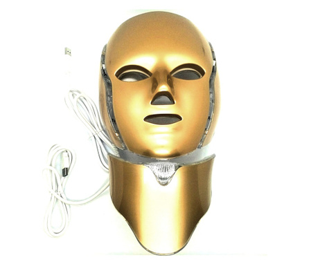 Masca faciala cu LED, OEM, 7 culori, Curent Galvanic, pentru tratarea diverselor afectiuni ale tenului si gatului, Gold