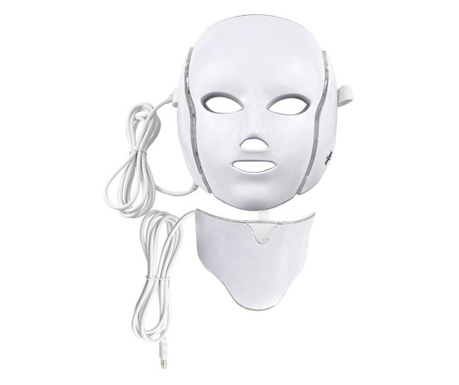 Masca faciala cu LED zenifique®, dispozitiv de infrumusetare cu 7 lumini fotonice, terapie cu lumina pentru ten si gat, alba