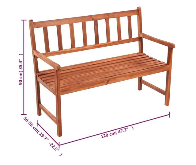 Градинска пейка с възглавница, 120 см, масивна акациева дървесина