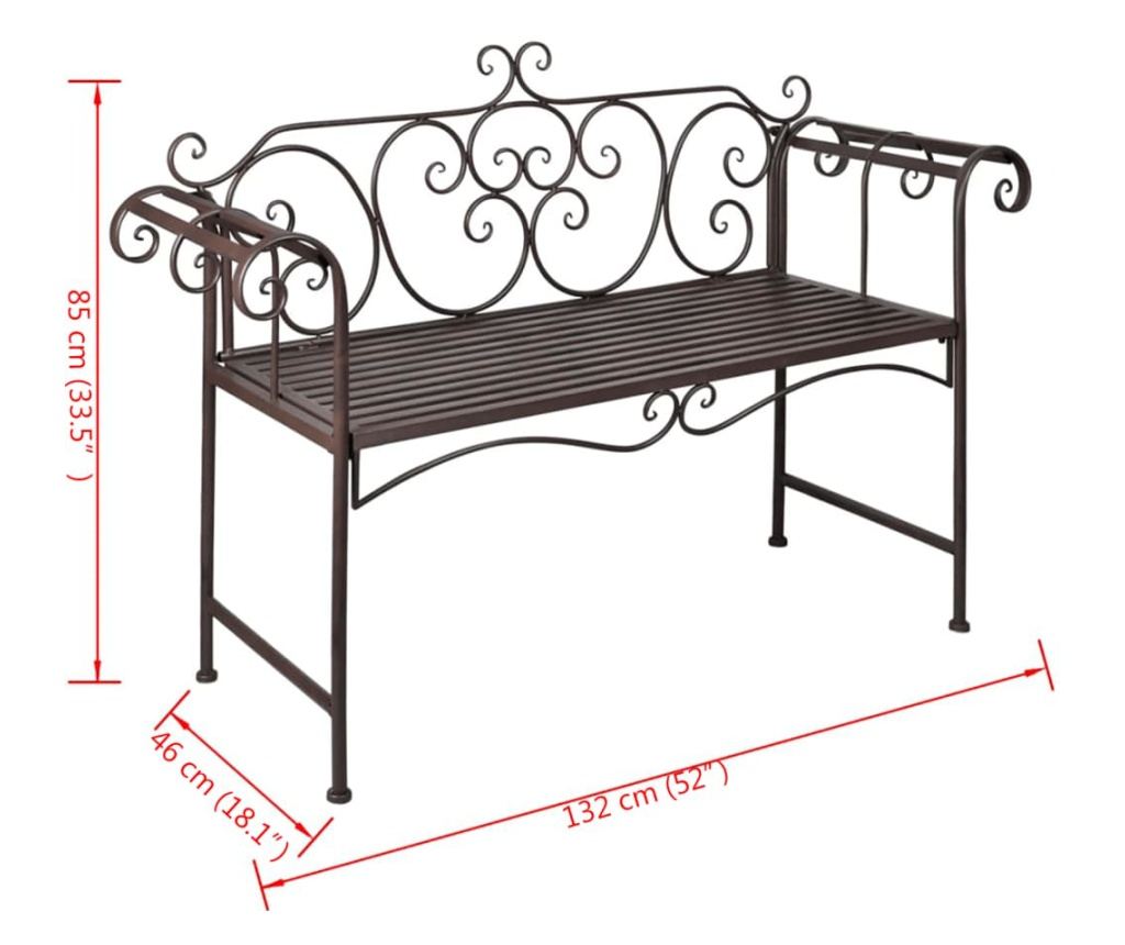 Vrtna klupa 132 cm čelik antička smeđa - 12