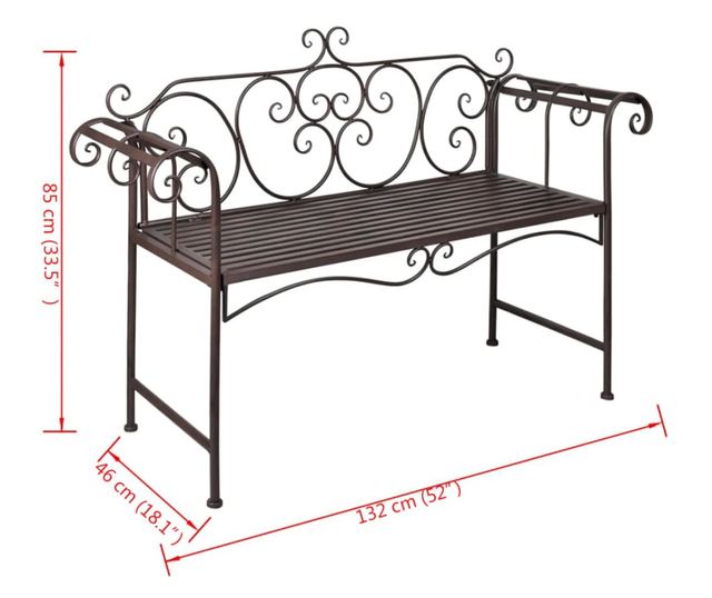 Vrtna klupa 132 cm čelik antička smeđa