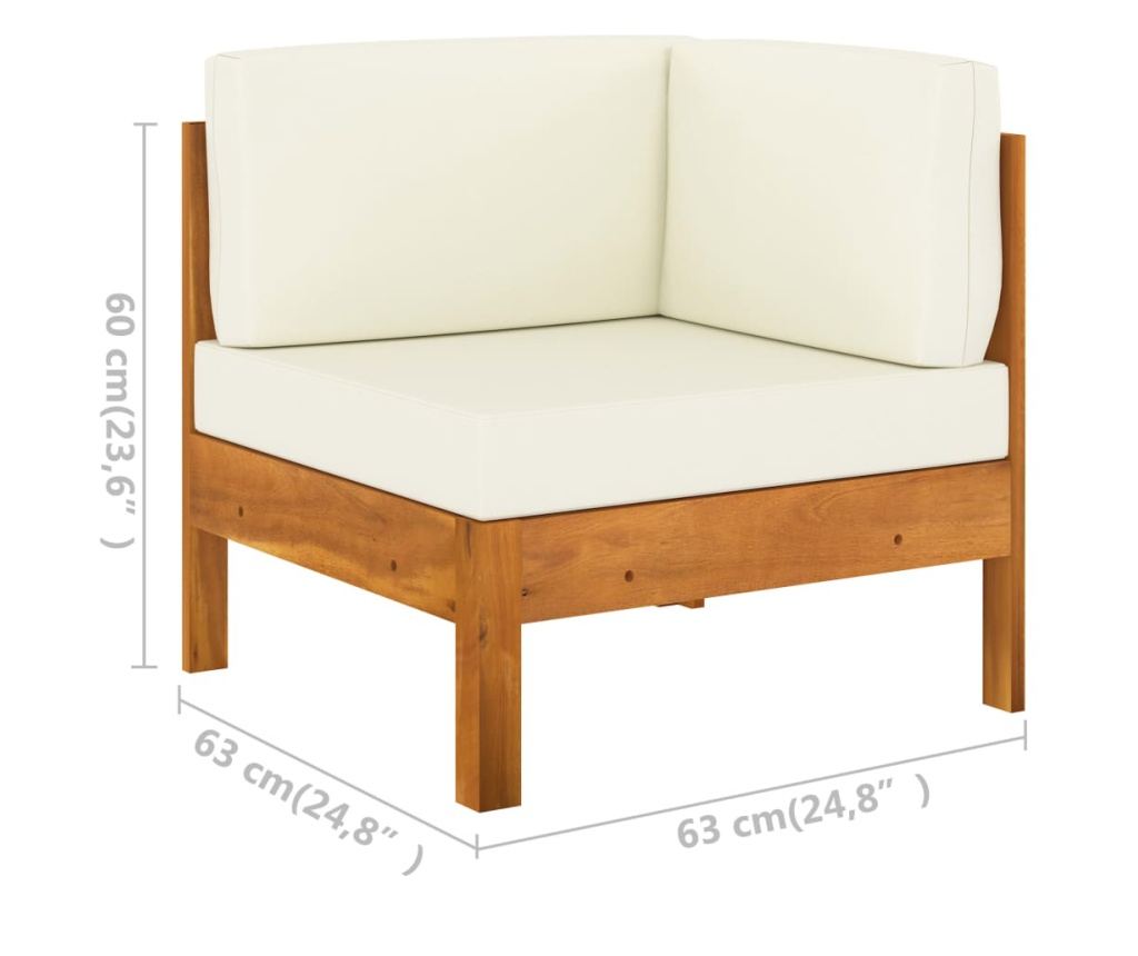 Градински комплект мебели, сметана бяло, 10 части, масивно акациево дърво - 11