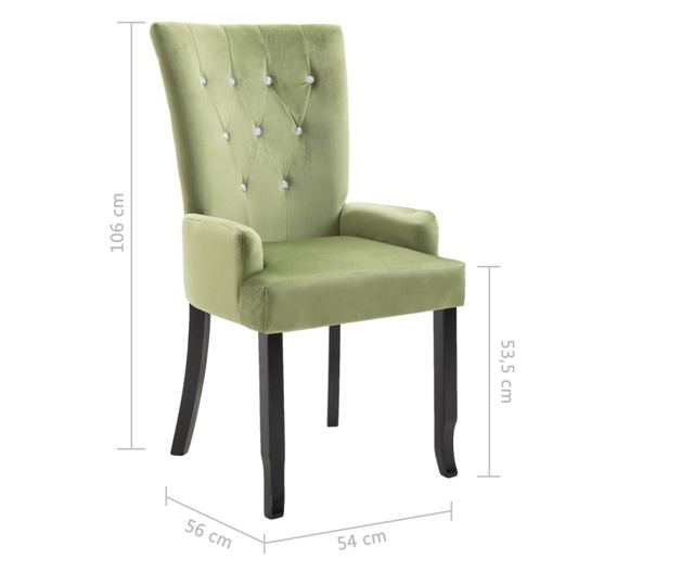 Kuhinjska stolica s naslonima za ruke, svijetlozelena, baršun