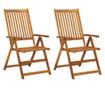 Сгъваеми градински столове с възглавници, 2 бр., Масивна акациева дървесина