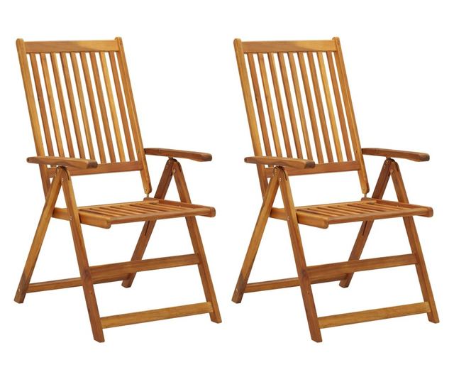 Сгъваеми градински столове с възглавници, 2 бр., Масивна акациева дървесина
