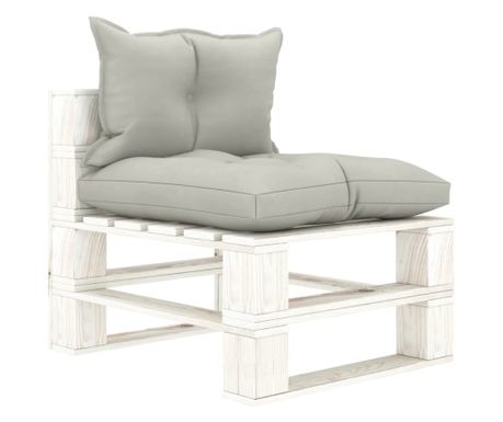 Sofa za vrt od paleta, srednja, jastučići sivi taupe, drvo