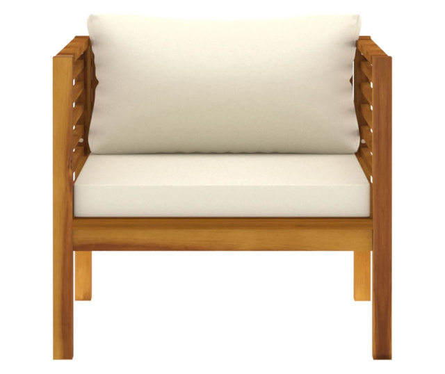fehér tömör akácfa kerti szék krémfehér párnákkal